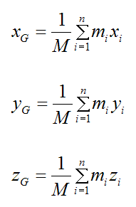 equations for calculating center of mass of system of particles