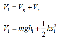 Total initial gravitational and spring potential energy for example prob involving cons of energy