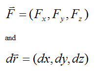 Express F and dr as vector components for work done by conservative force