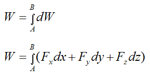 Total work done on particle from A to B for conservative force