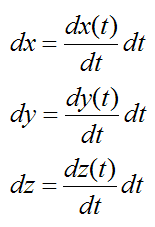 Differentials dx dy dz for particle moving along curve as a function of time for conservative force