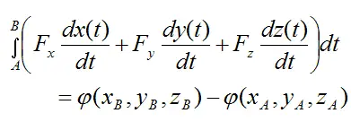 For cons force the total work done on particle from A to B is the difference of some potential func2