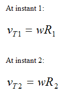 Tangential velocity at two consecutive instants to illustrate coriolis force 2