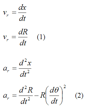 Radial velocity and acceleration of a particle in polar coordinates for curvilinear motion