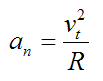 Acceleration component of particle normal to curve for curvilinear motion