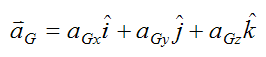 Acceleration vector of G relative to local xyz for derivation of Euler equations