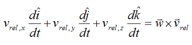Change of direction component of relative velocity derivative for general motion