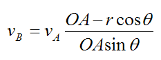 Equation for vB in terms of vA for example crank drive for instant center case 1