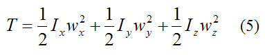 Kinetic energy equation for a rigid body experiencing three dimensional motion about fixed point O