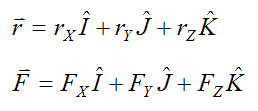 Vector components of r and F for moment of a force