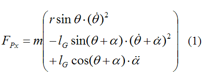 specific force equation in x-direction for golf swing