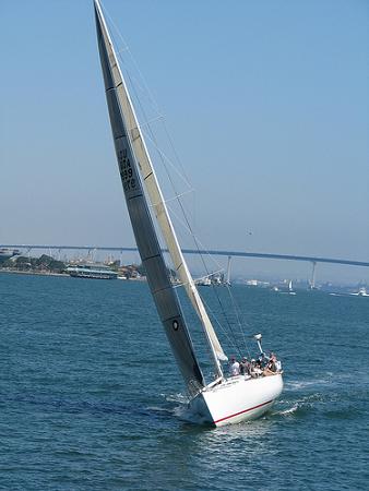 sailboat tilting in wind