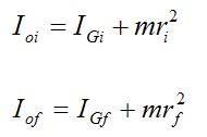 moment of inertia terms of the skateboarder and board at positions 1 and 2