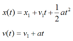 Equations for position and velocity for constant acceleration for rectilinear motion