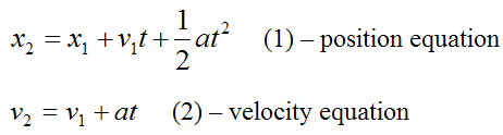 Equations for position and velocity for constant acceleration for rectilinear motion 2