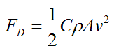 drag force acting on rocket traveling horizontally through the air at velocity v