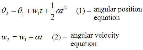 Equations for angular position and velocity for constant angular acceleration for rotational motion2