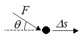 Schematic for work done on particle by constant force acting at an angle to the displacement