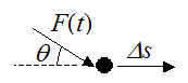 Schematic for work done on particle by nonconstant force acting at an angle to the displacement