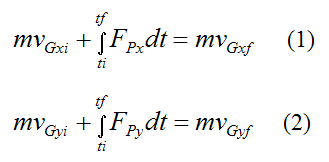 Equations for impulse and linear momentum in xy plane