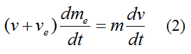 mathematical expr for impulse and momentum analysis of rocket system in a vacuum with no gravity