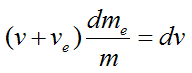 mathematical expr for impulse and momentum analysis of rocket system in a vacuum with no gravity 3